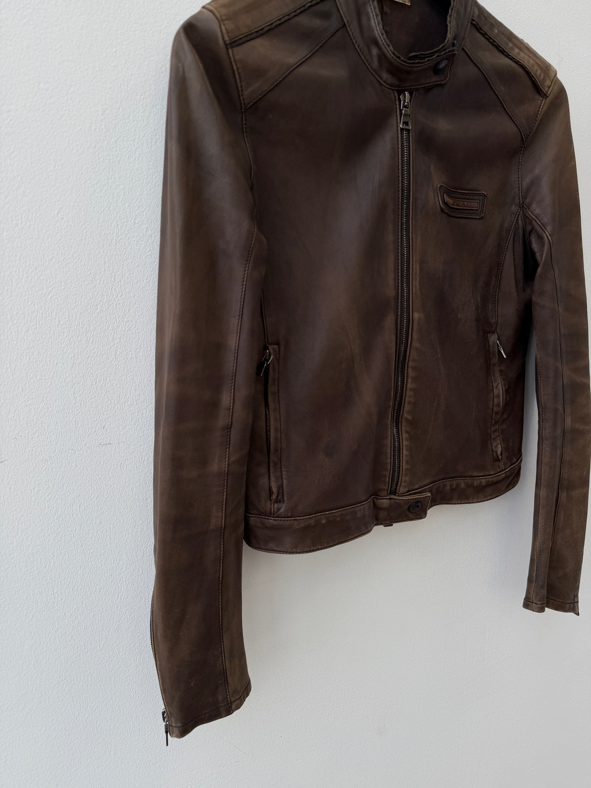 Prada Sport Brown Leather Motorcycle Jacket