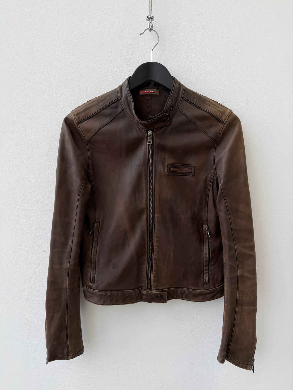 Prada Sport Brown Leather Motorcycle Jacket