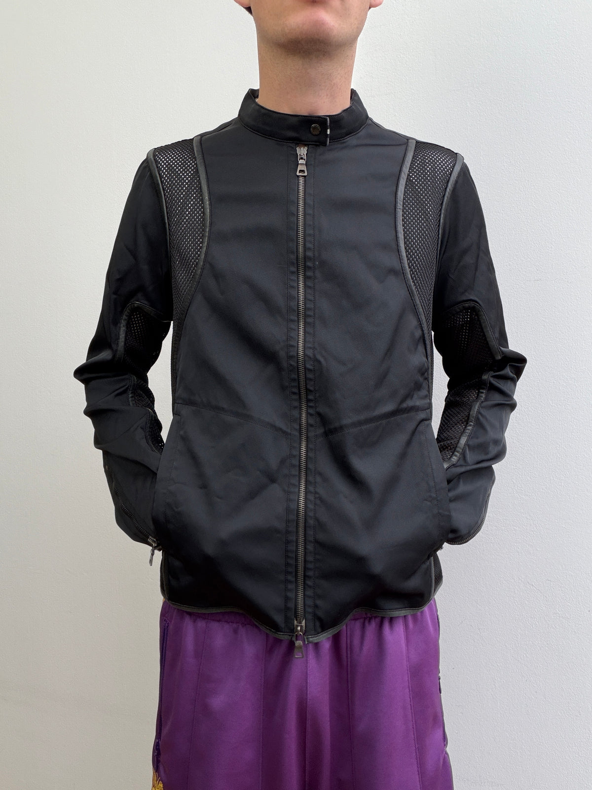 Prada Sport SS00 Leather-Trim Mesh Biker Jacket