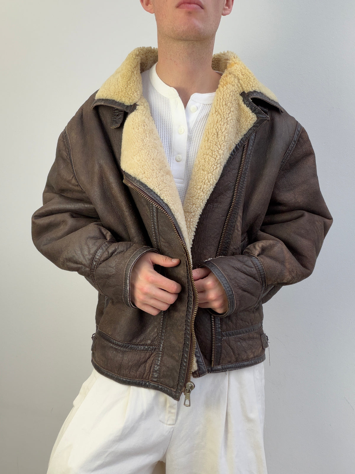 1990s Sheepskin Aviator Leather Flight Jacket
