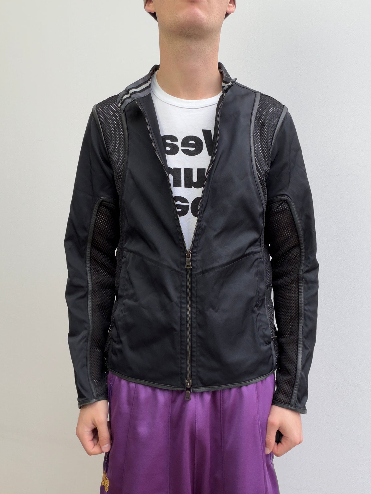 Prada Sport SS00 Leather-Trim Mesh Biker Jacket