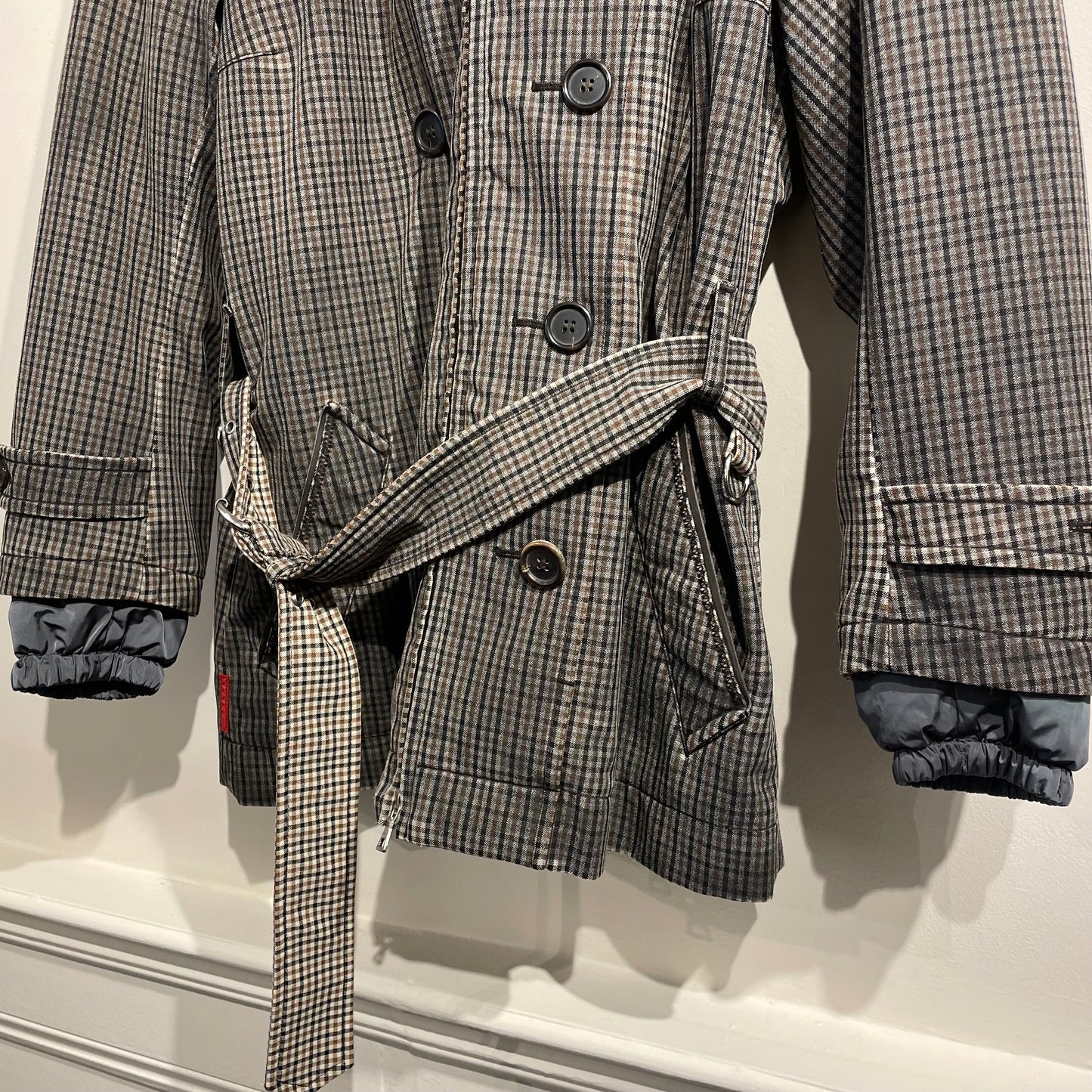 Prada Sport Grey & Brown 00s Belted Plaid Jacket