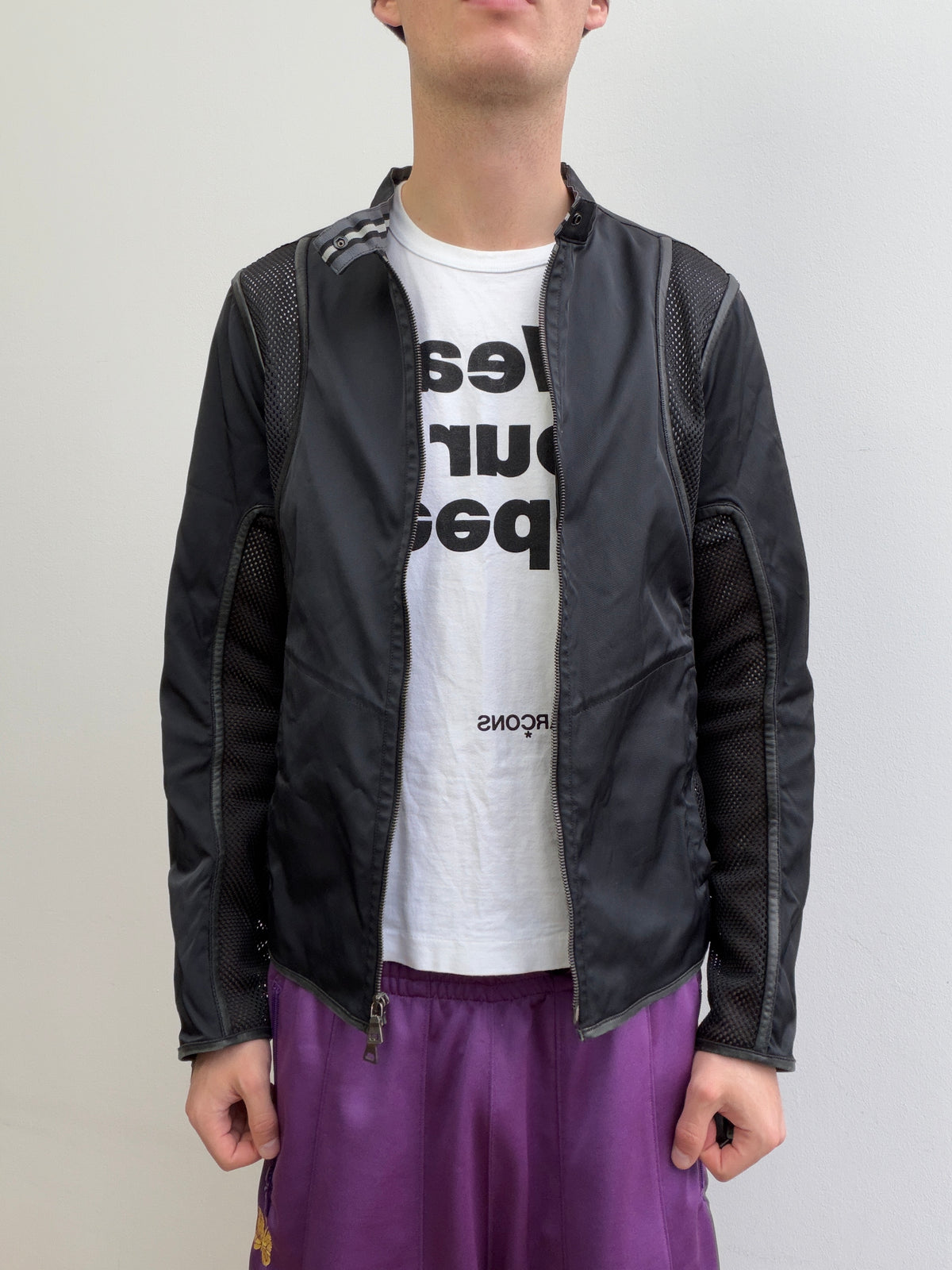 Prada Sport SS00 Leather-Trim Mesh Biker Jacket