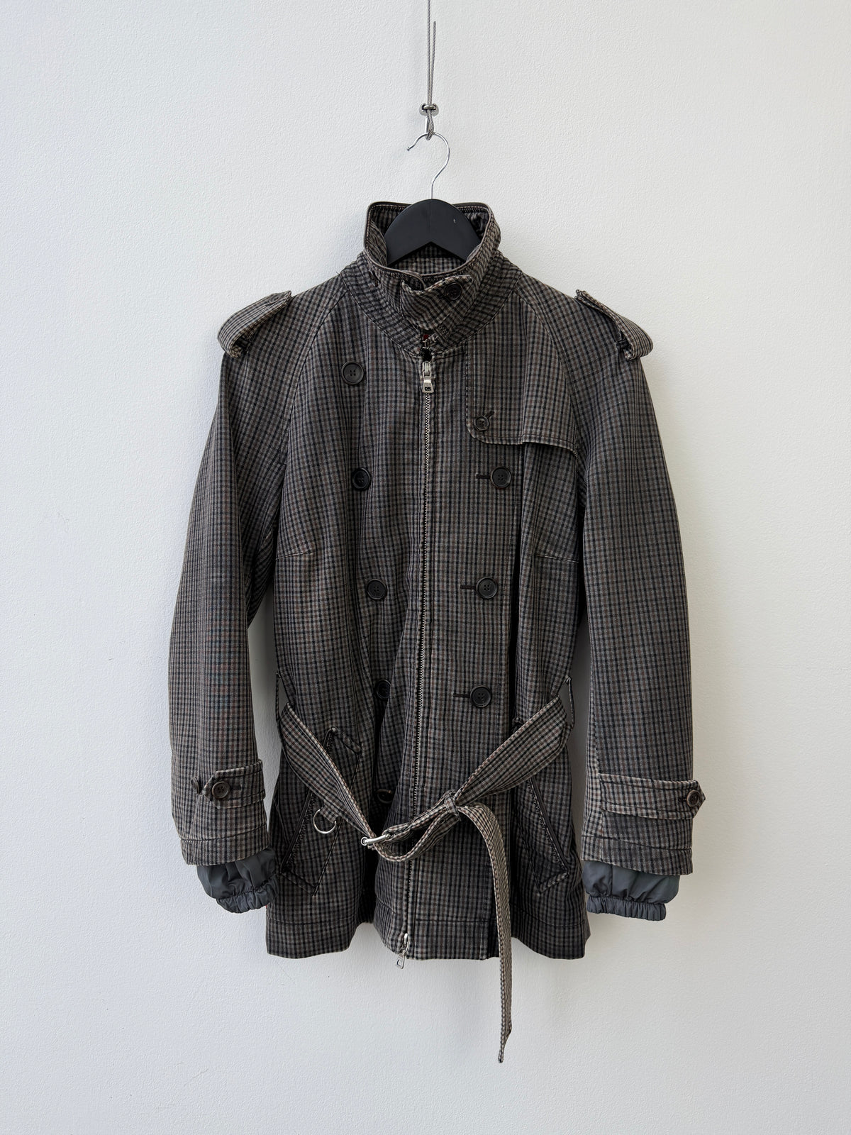 Prada Sport Grey & Brown 00s Belted Plaid Jacket