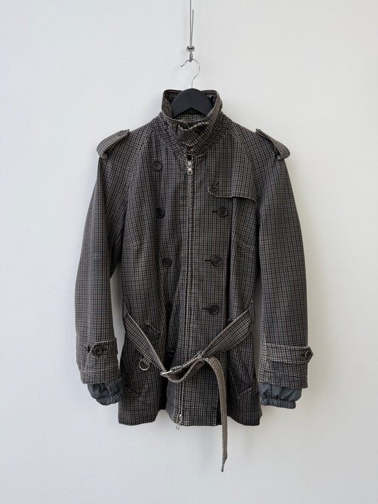 Prada Sport Grey & Brown 00s Belted Plaid Jacket