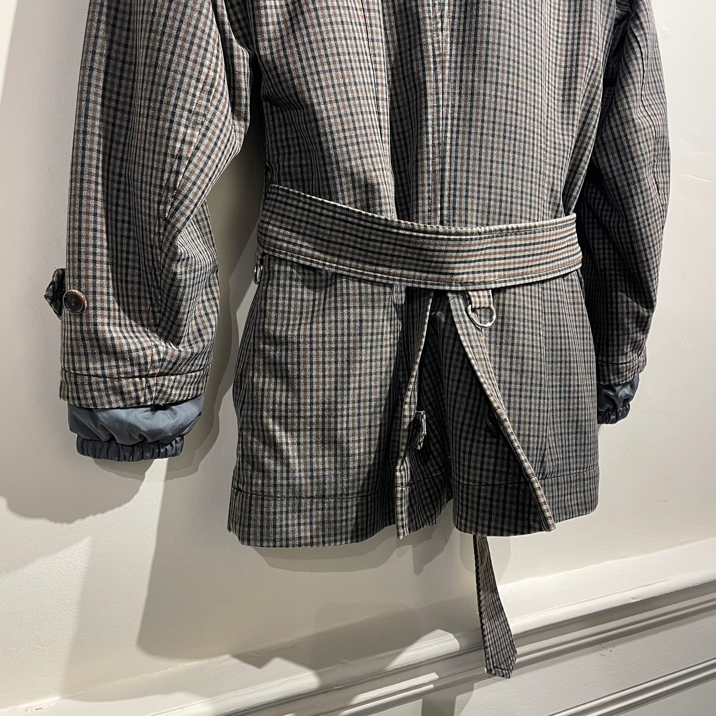 Prada Sport Grey & Brown 00s Belted Plaid Jacket