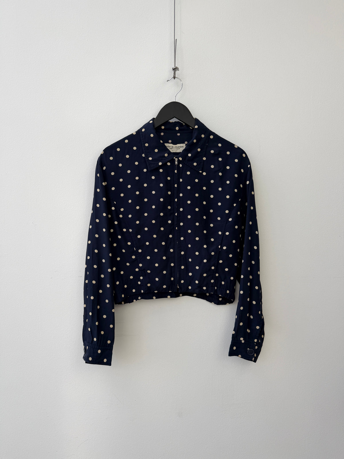Comme Des Garçon Robe De Chambre 90s Navy & White Polka Dot Cropped Jacket