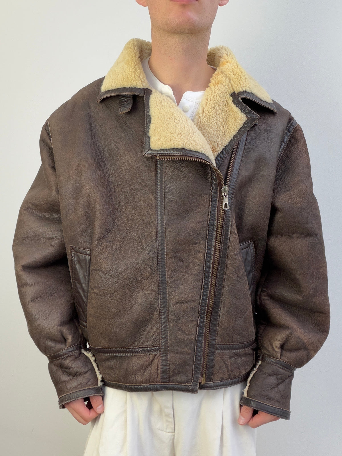 1990s Sheepskin Aviator Leather Flight Jacket