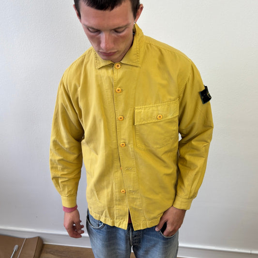 Stone Island Yellow 90s Button Up Green Edge Badge Overshirt
