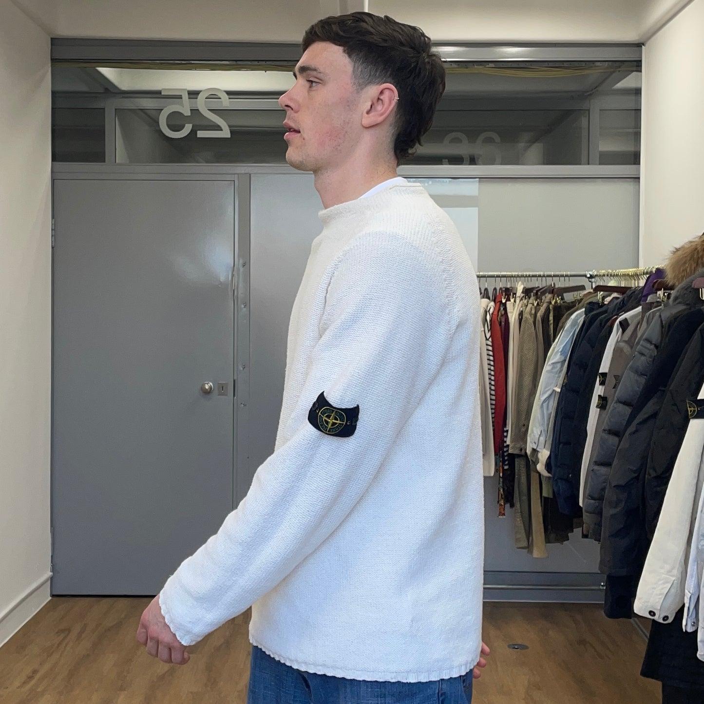 Stone Island Cream Midweight Knit SS01 Mockneck Jumper