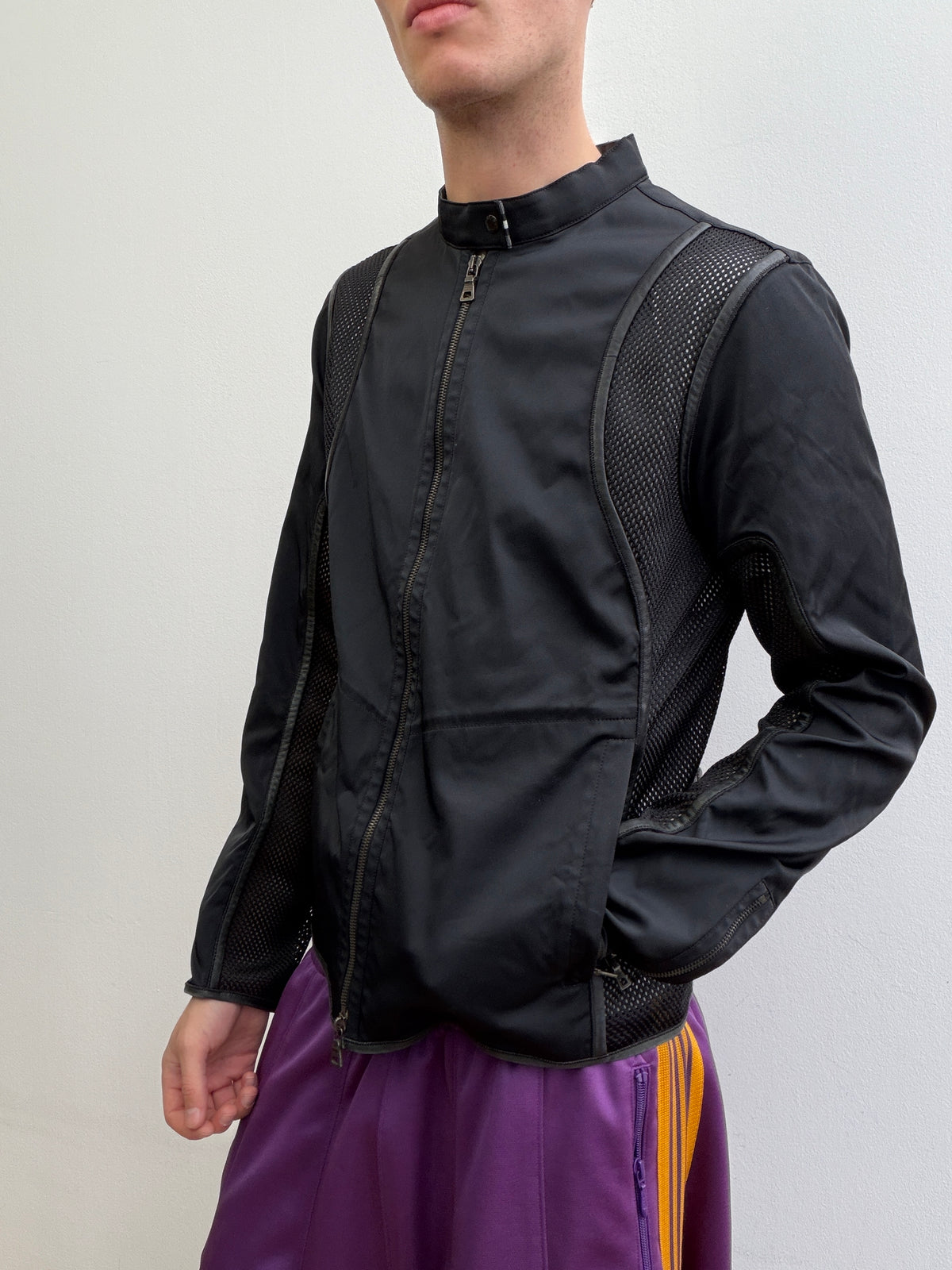 Prada Sport SS00 Leather-Trim Mesh Biker Jacket