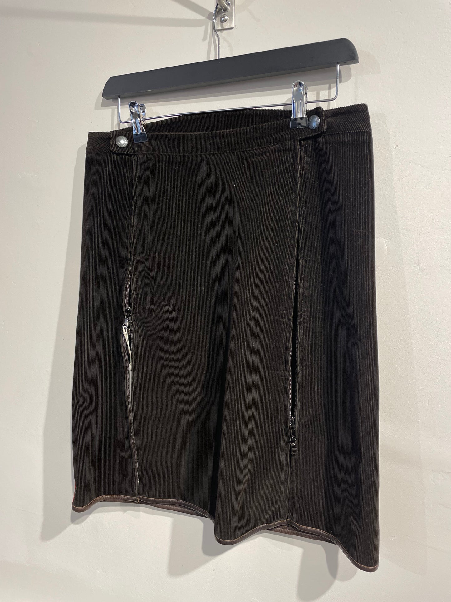 Prada Sport Brown 00s Corduroy & Leather Skirt