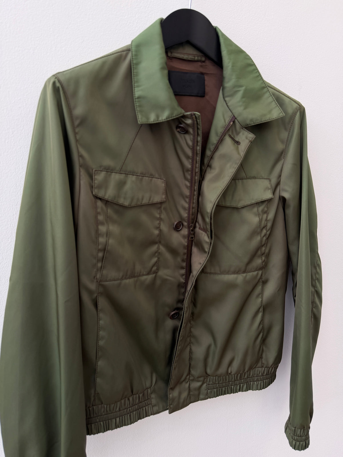 Prada Green Iridescent Zip Up Bomber Jacket