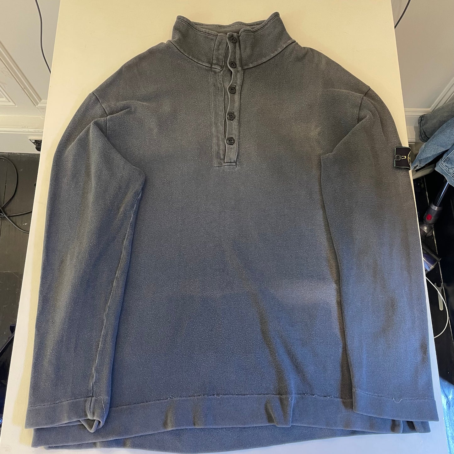 Stone Island Grey AW99 Button Collar Jumper