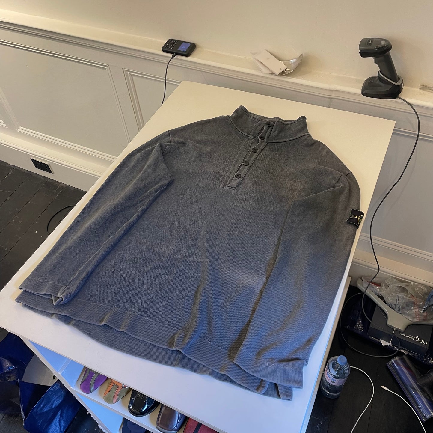 Stone Island Grey AW99 Button Collar Jumper