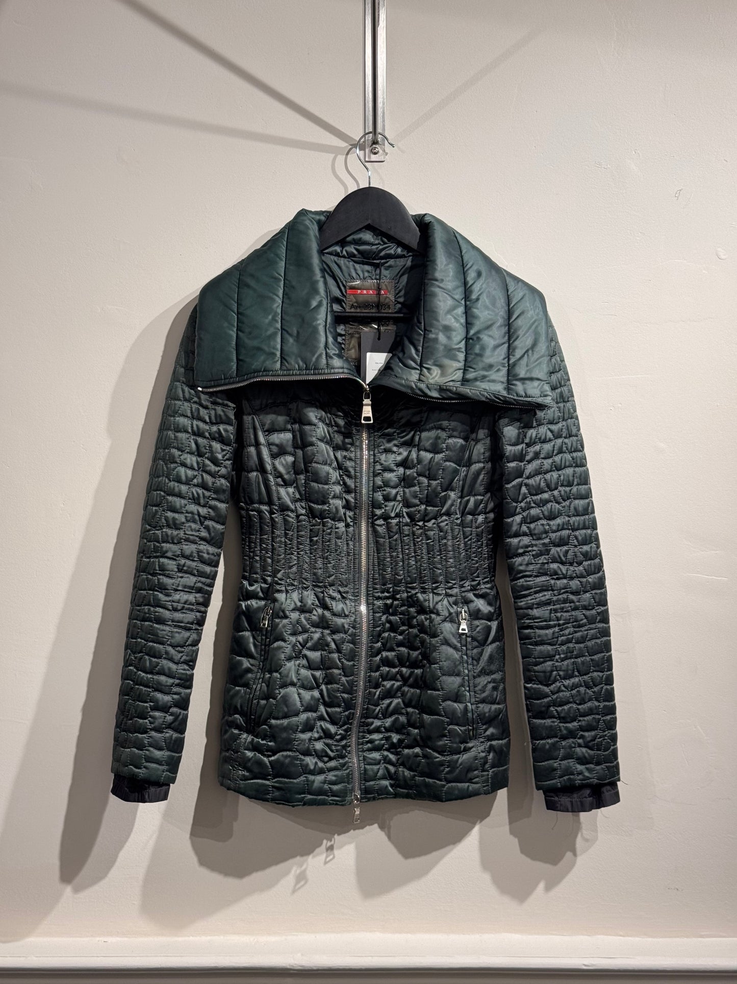 Prada Sport Green 2008 Nylon Padded Funnel Neck Jacket