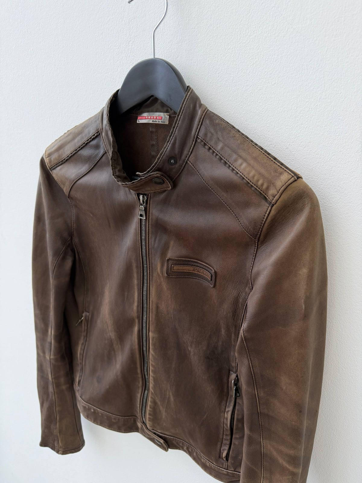 Prada Sport Brown Leather Motorcycle Jacket