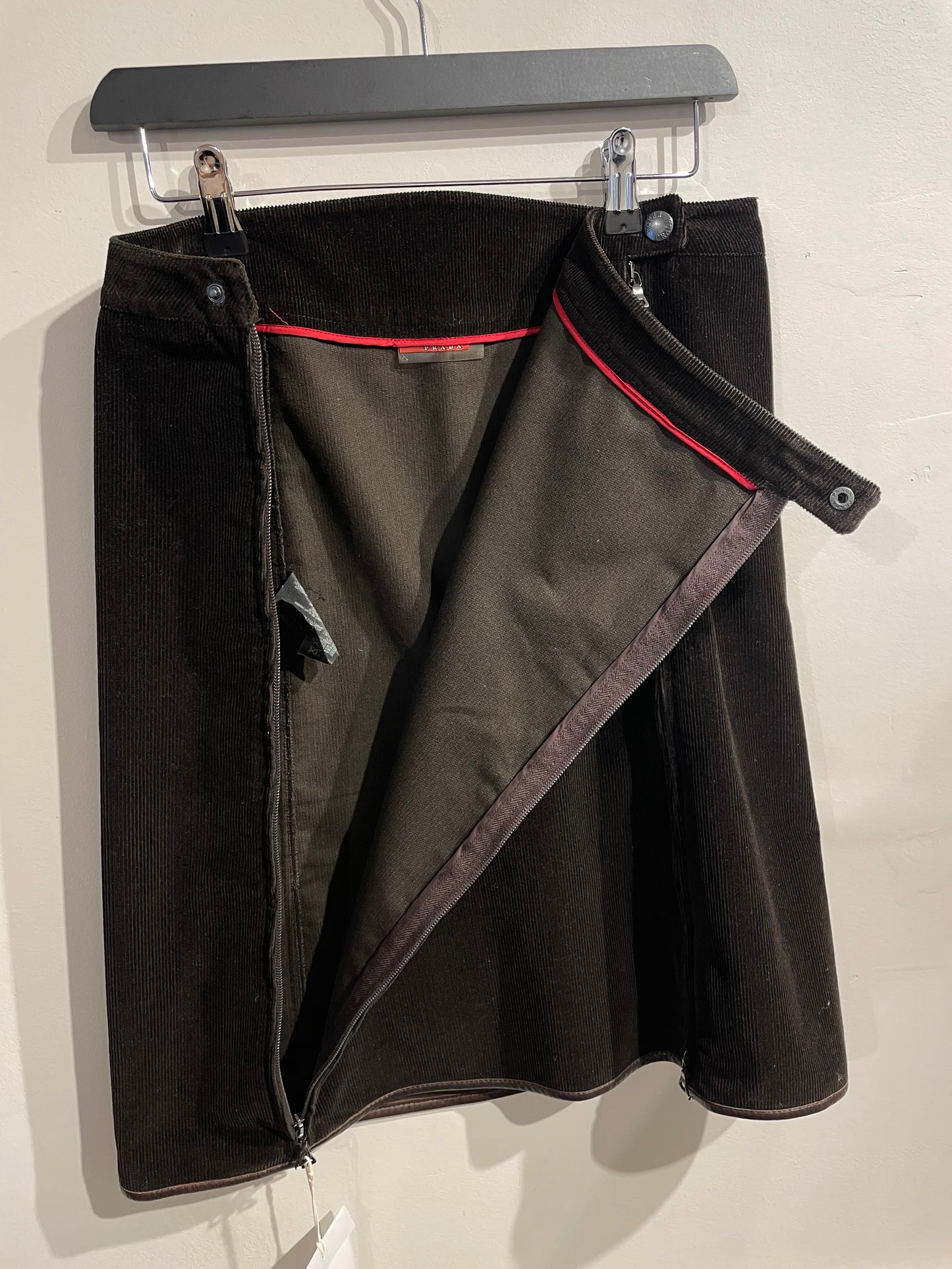 Prada Sport Brown 00s Corduroy & Leather Skirt