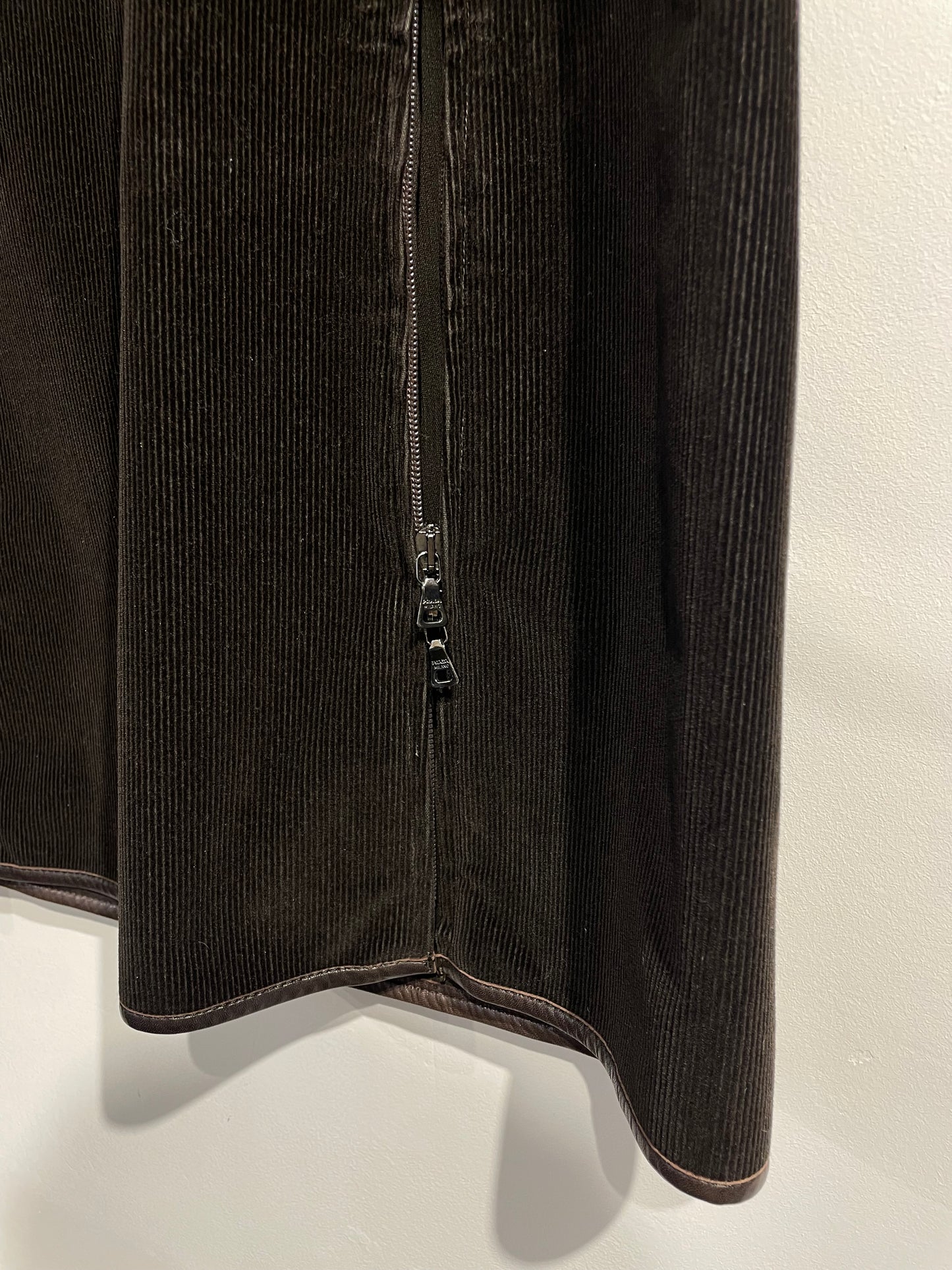 Prada Sport Brown 00s Corduroy & Leather Skirt