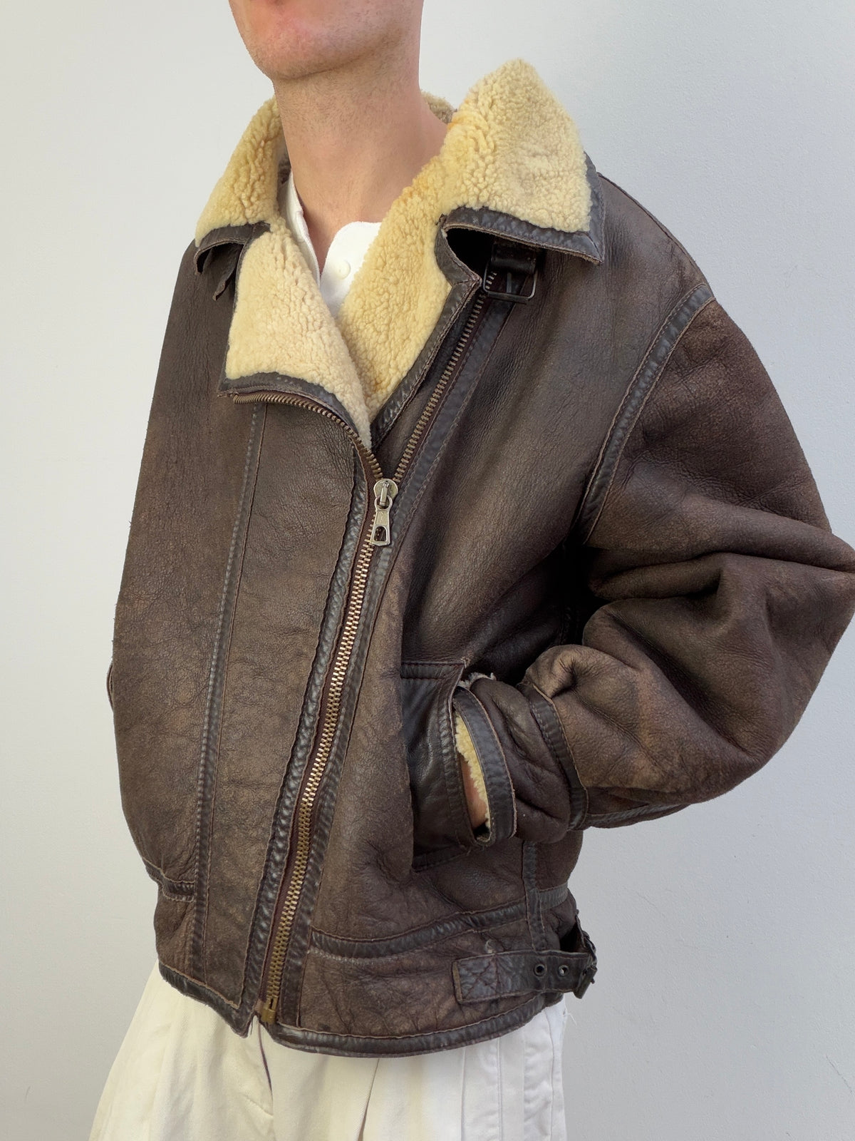 1990s Sheepskin Aviator Leather Flight Jacket
