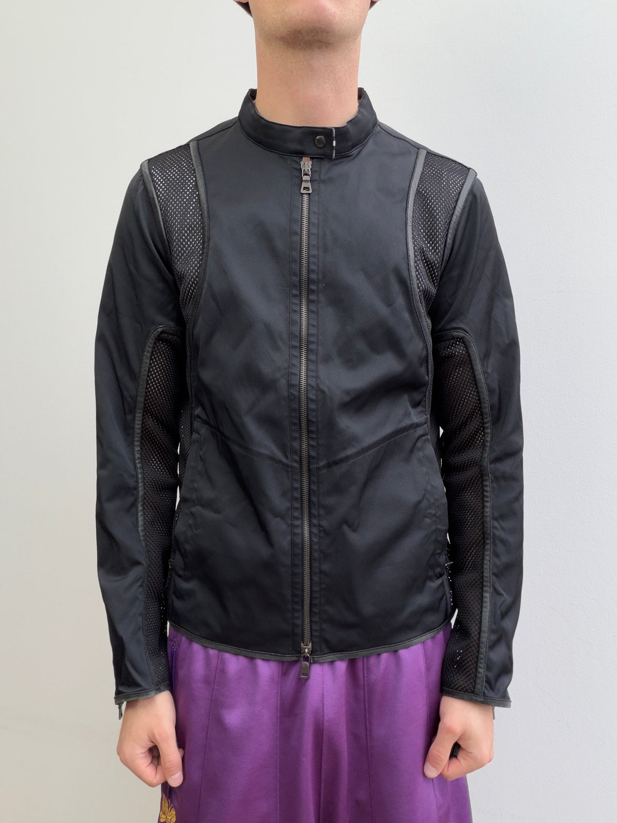 Prada Sport SS00 Leather-Trim Mesh Biker Jacket