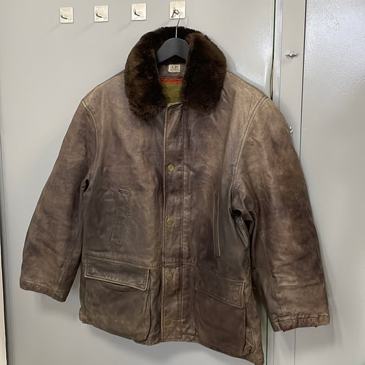 C.P. Company Brown 90s Ideas From Massimo Osti Lined Leather Overcoat