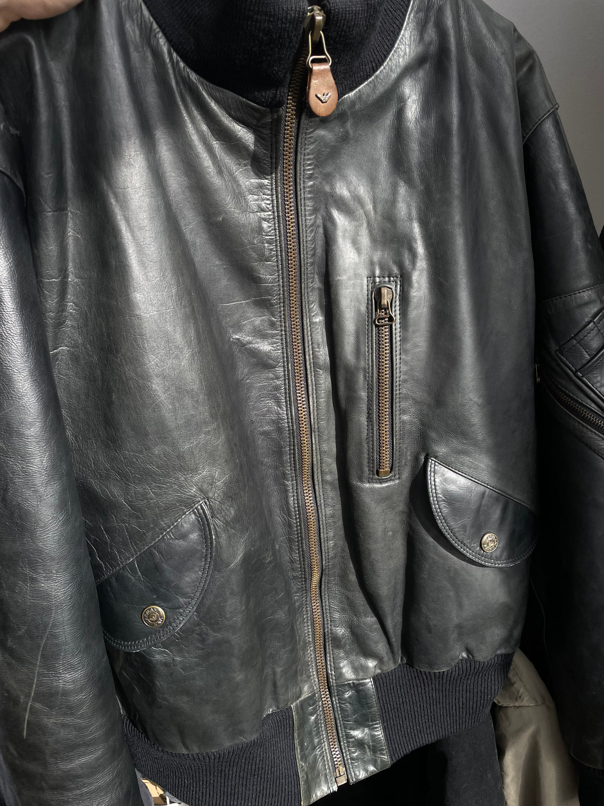 Armani Jeans 90s Leather Bomber Jacket