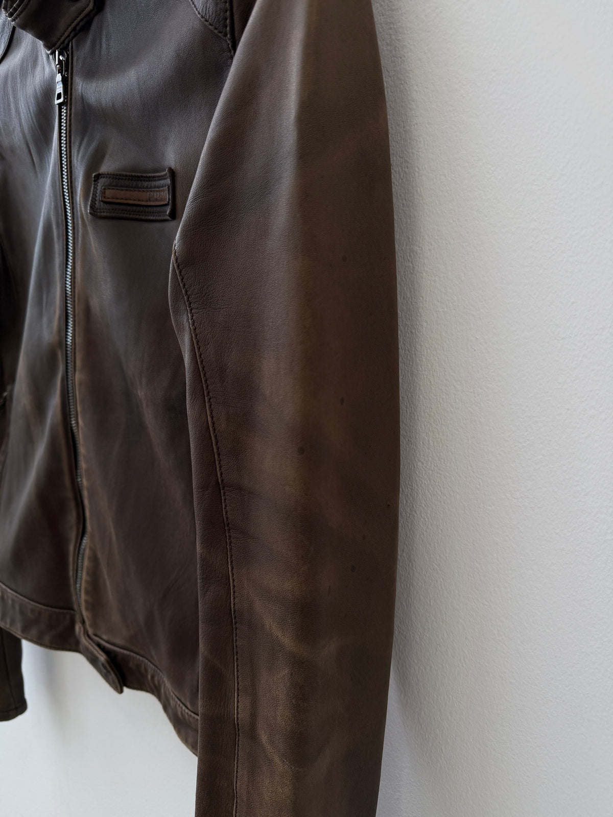 Prada Sport Brown Leather Motorcycle Jacket