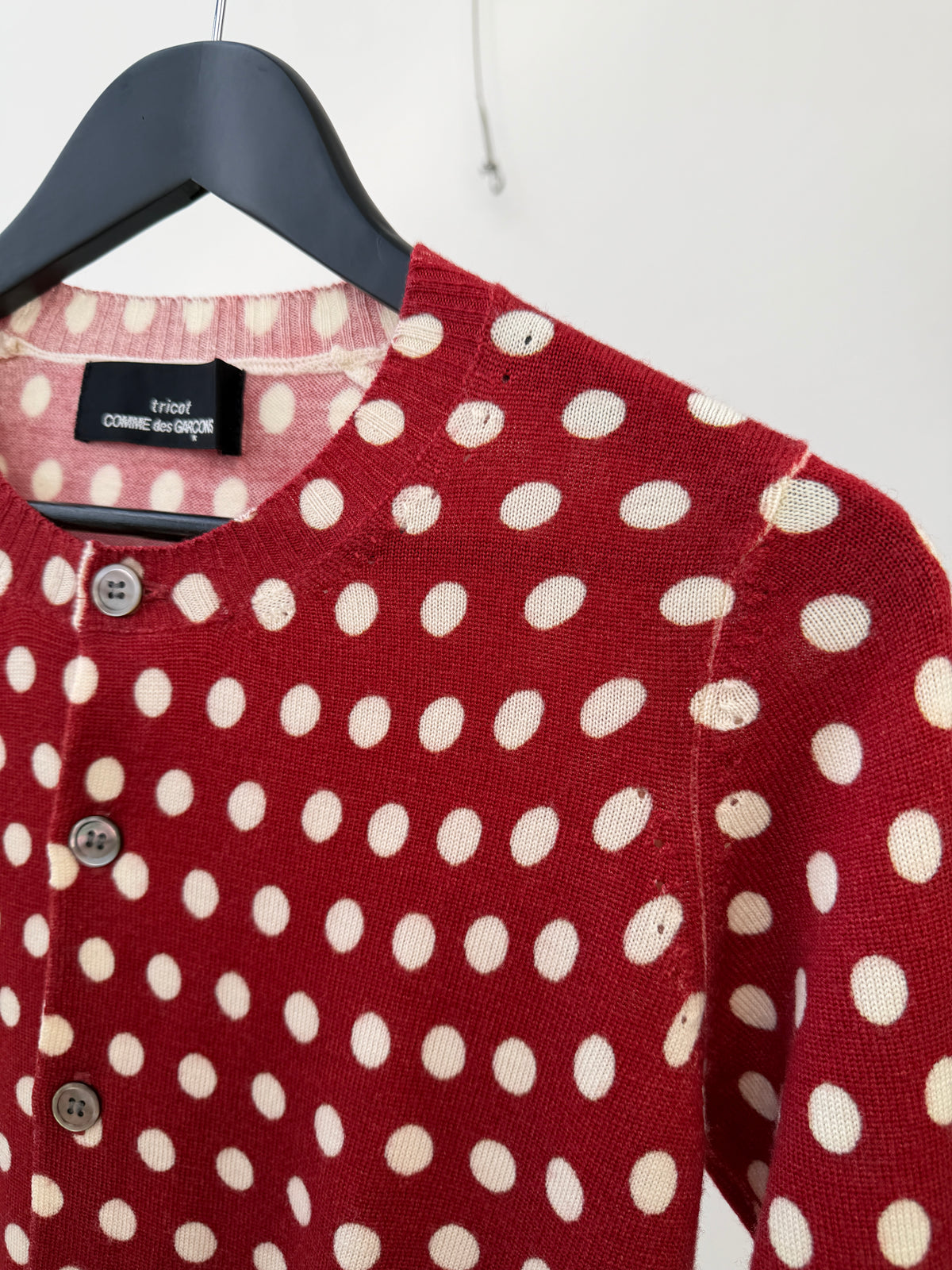 Comme des Garçons Tricot Red & White Polka Dot Cardigan