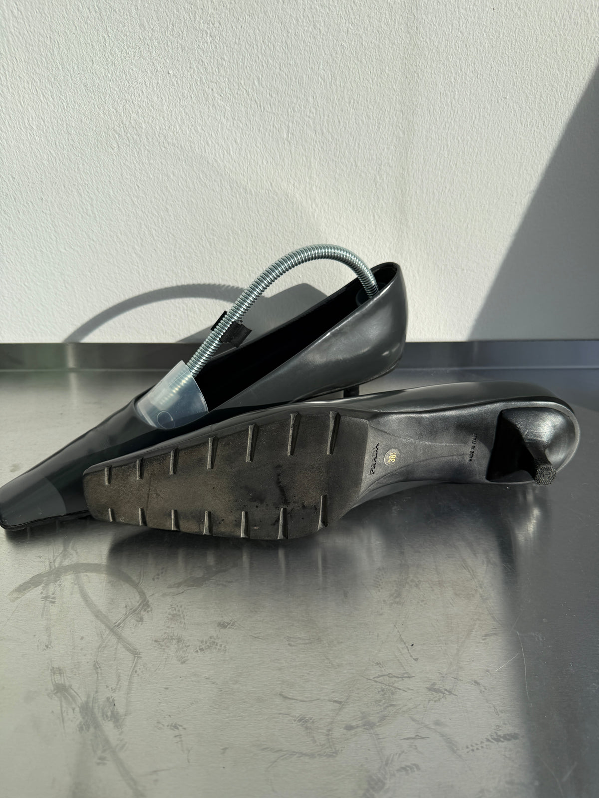 Prada 90s Leather Square Toe Mary Jane Kitten Heels