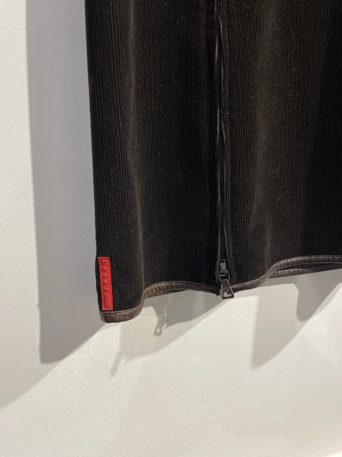 Prada Sport Brown 00s Corduroy & Leather Skirt
