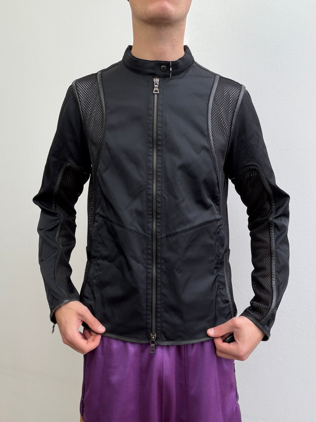 Prada Sport SS00 Leather-Trim Mesh Biker Jacket