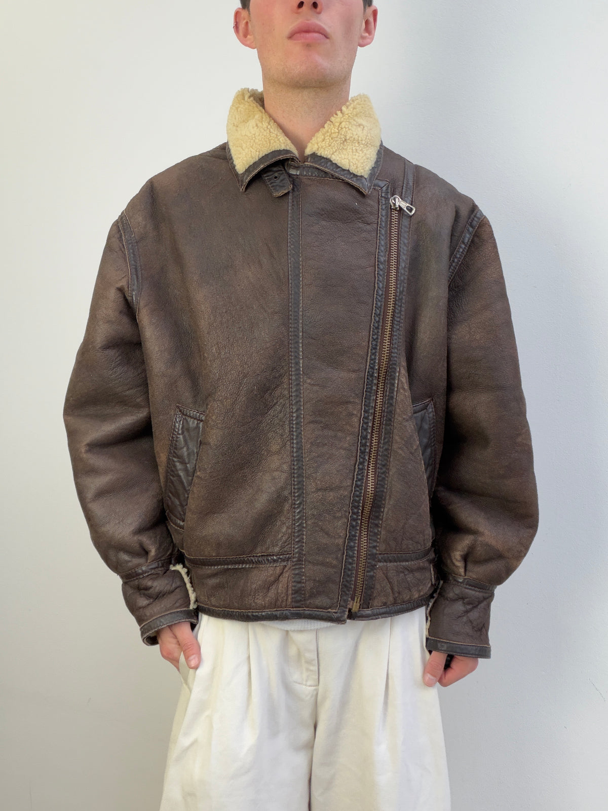 1990s Sheepskin Aviator Leather Flight Jacket