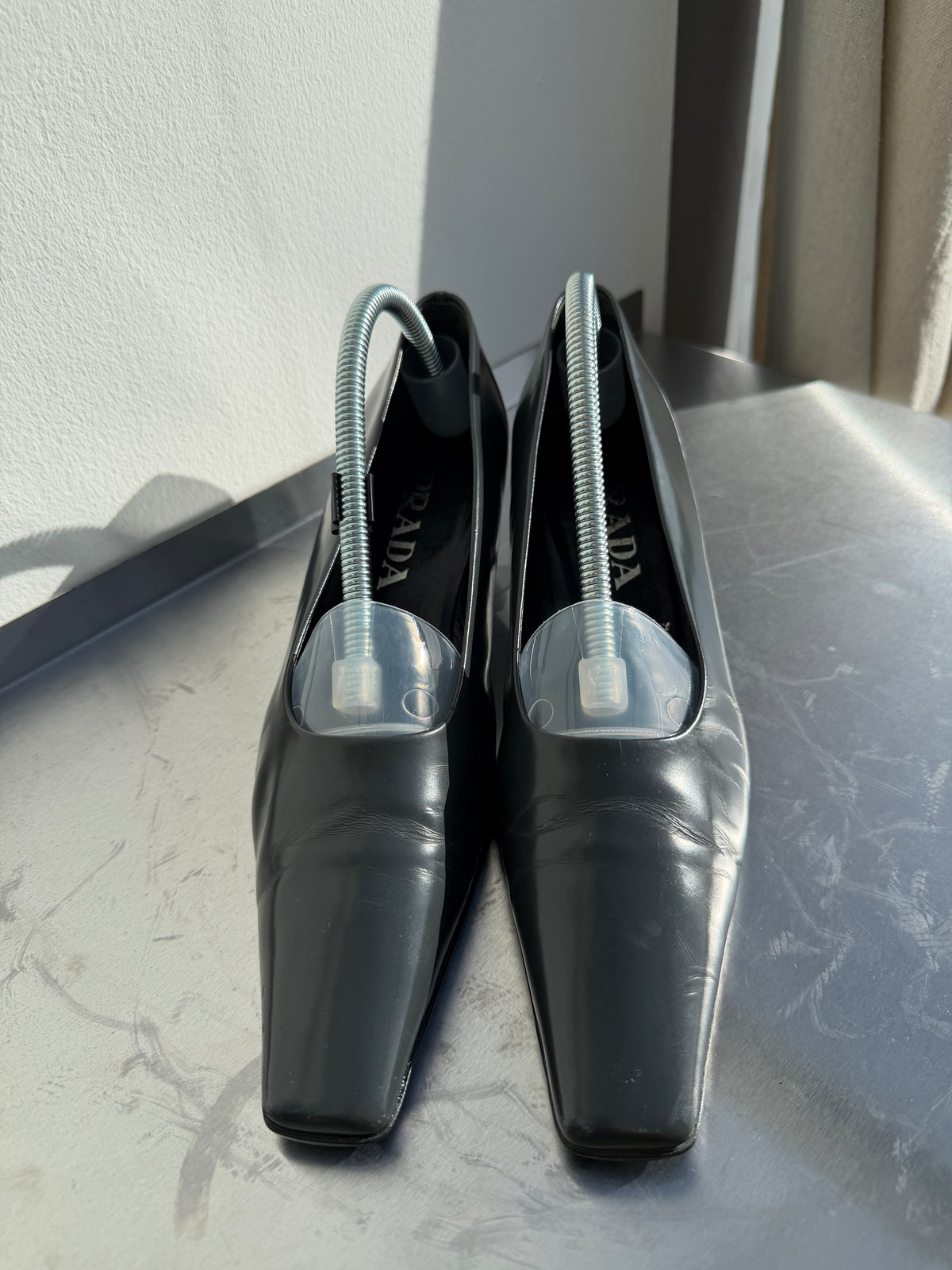 Prada 90s Leather Square Toe Mary Jane Kitten Heels