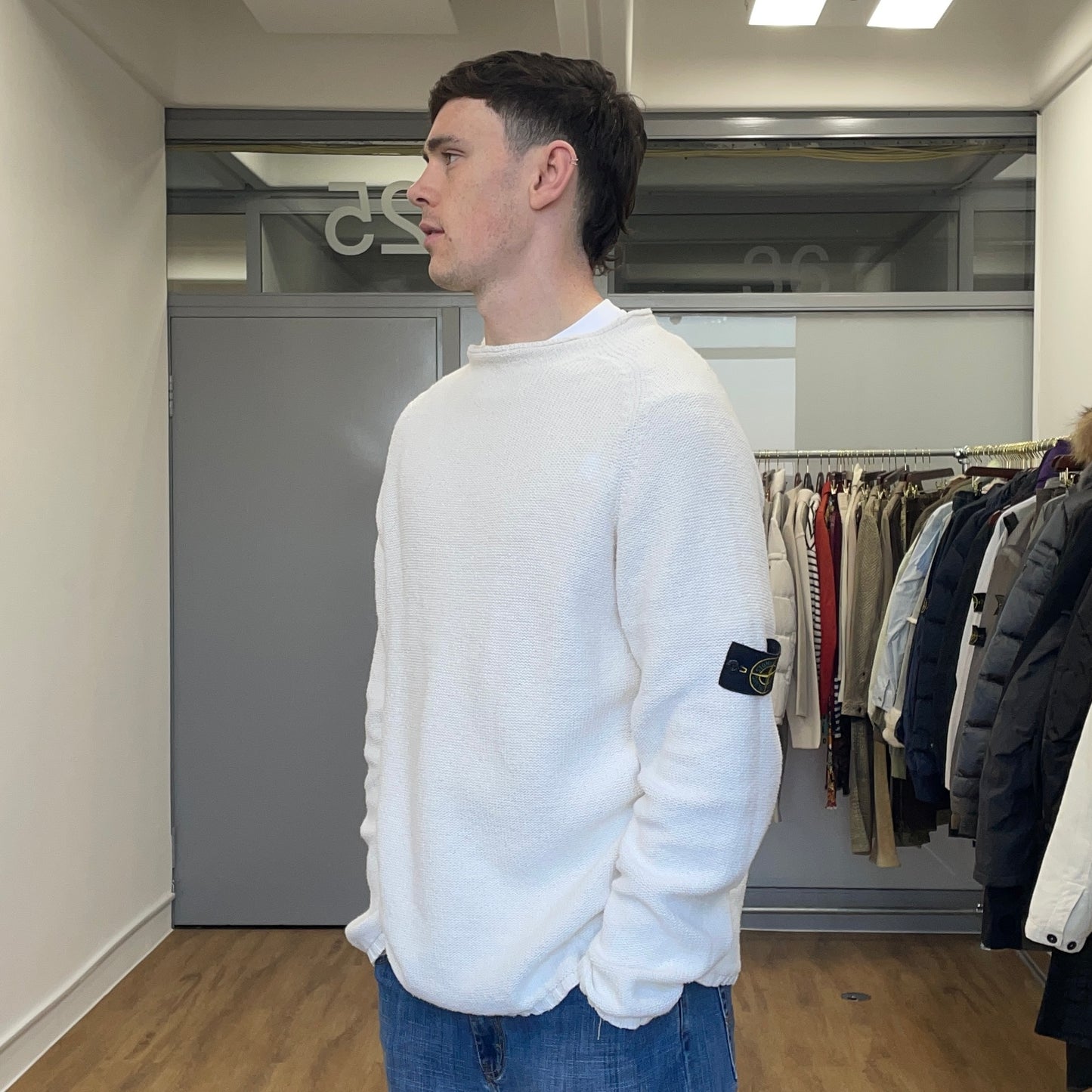 Stone Island Cream Midweight Knit SS01 Mockneck Jumper