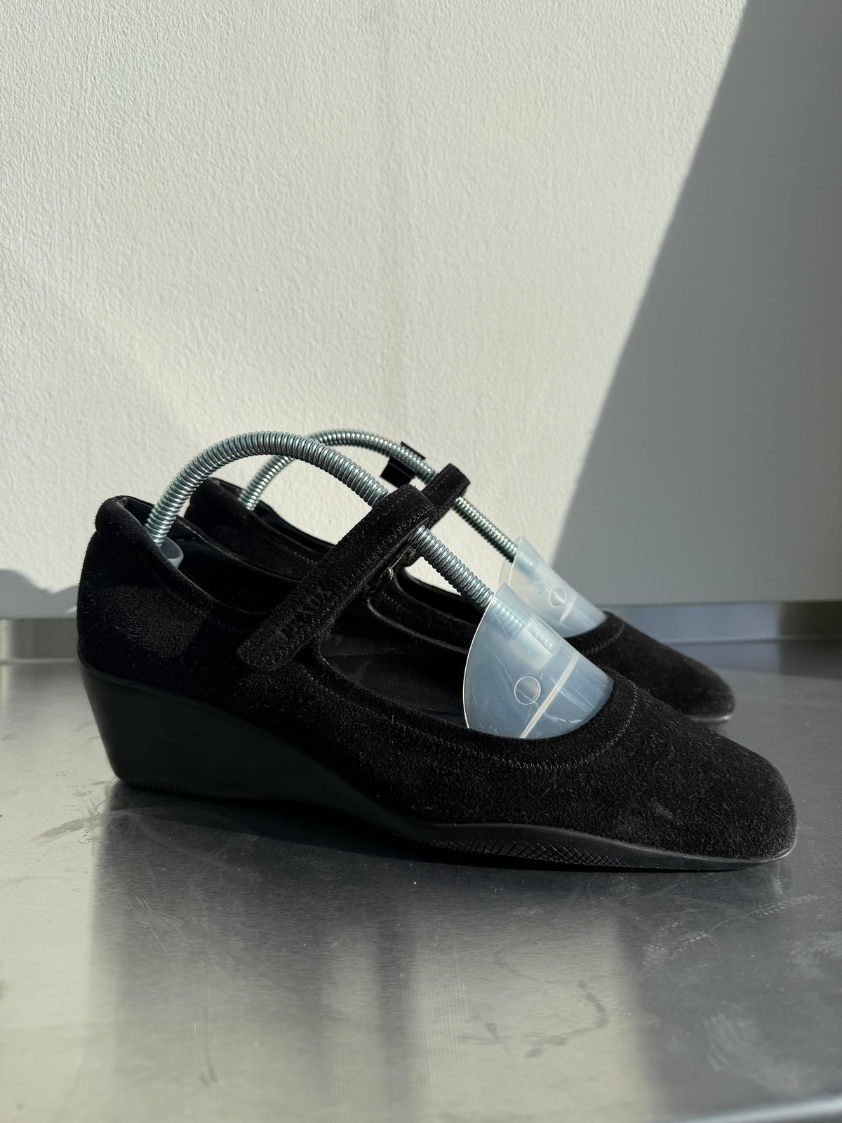 Prada Sport Suede Wedge Mary Janes