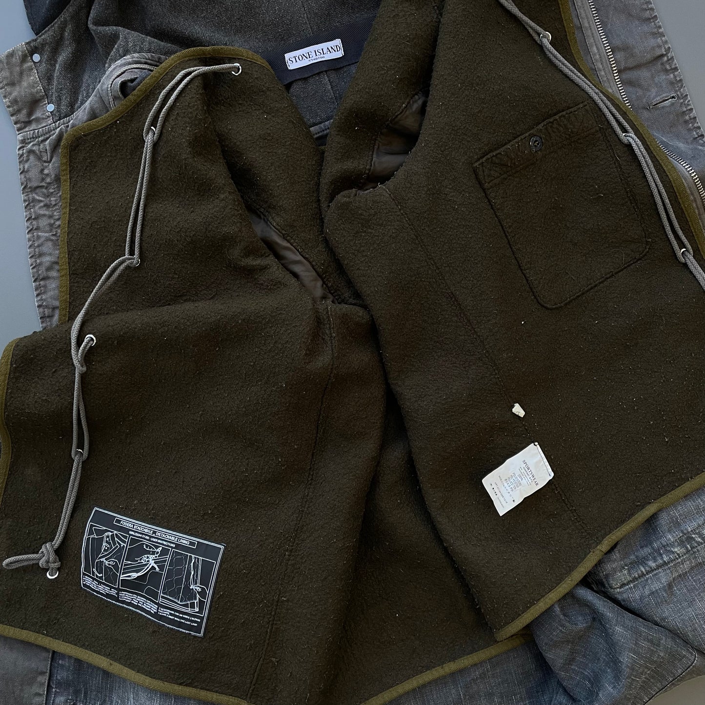 Stone Island Grey AW07 Lino Flax Dutch Rope Liner Hooded Overcoat