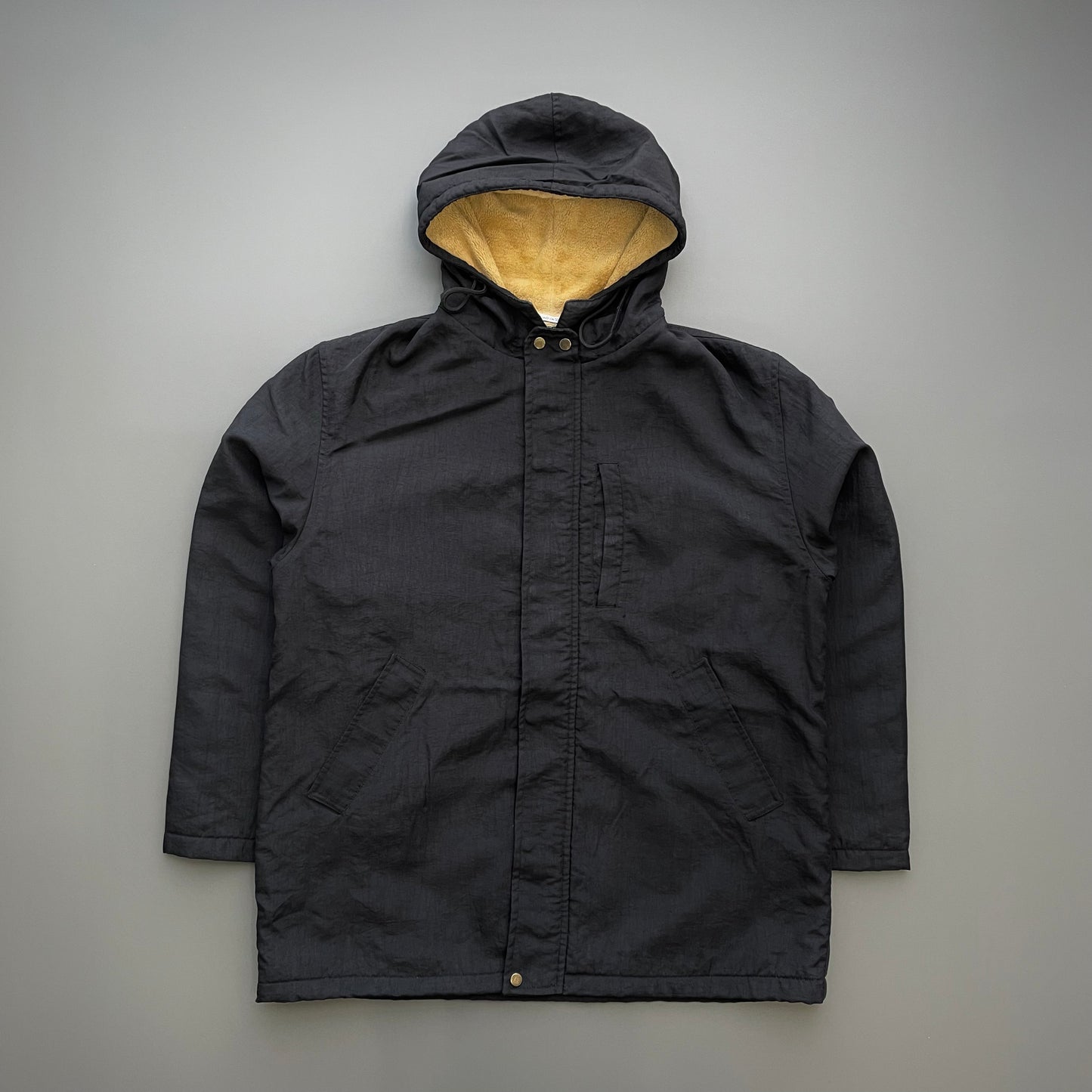 C.P. Company Black AW95 Nylon Fleece Lined Hooded Overcoat