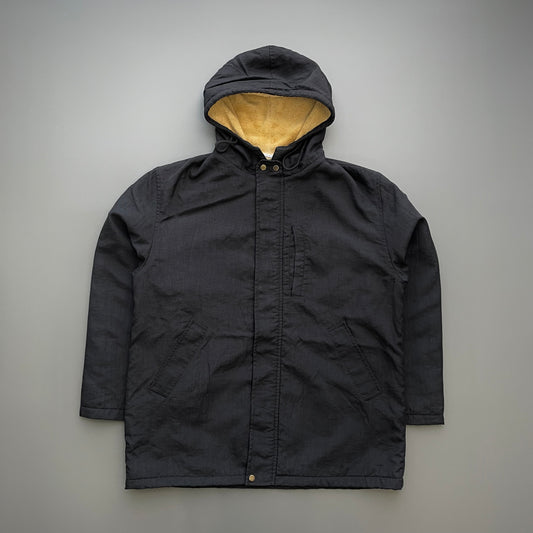 C.P. Company Black AW95 Nylon Fleece Lined Hooded Overcoat