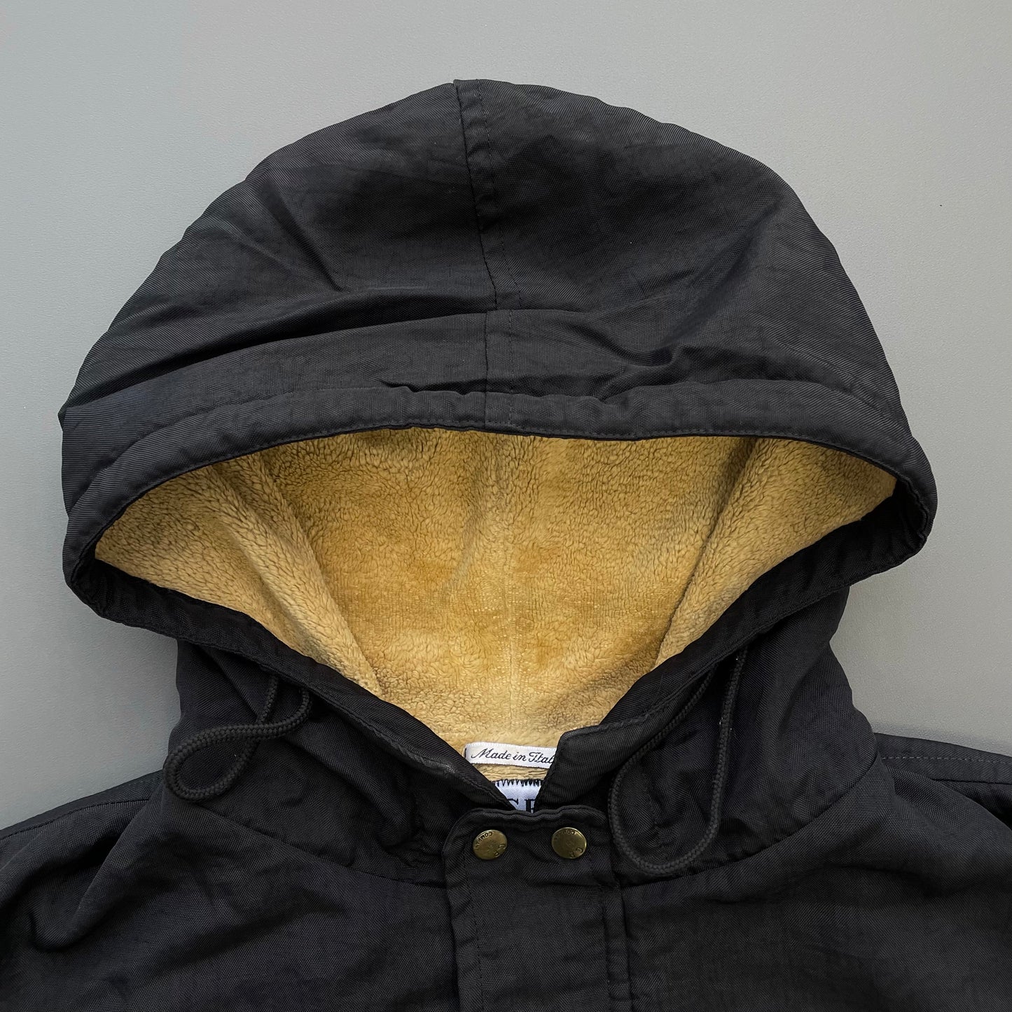 C.P. Company Black AW95 Nylon Fleece Lined Hooded Overcoat