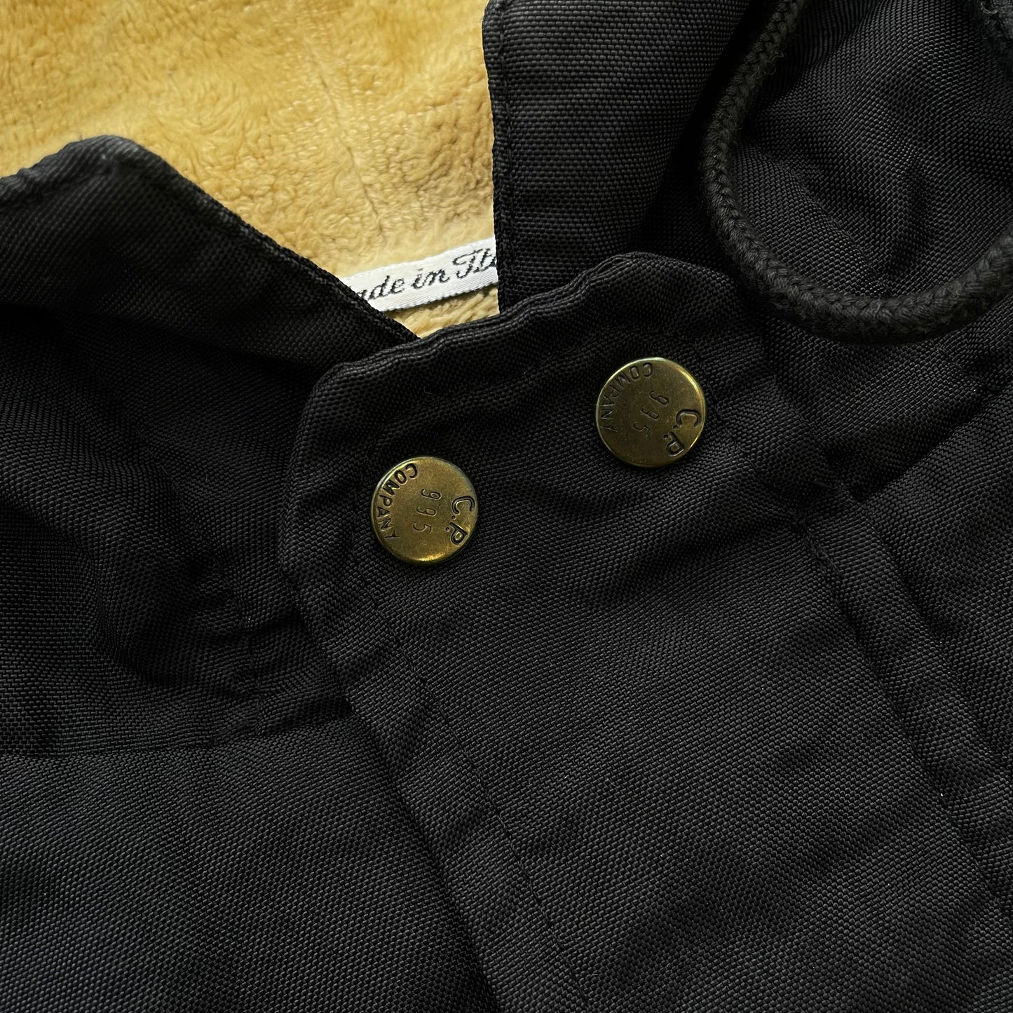 C.P. Company Black AW95 Nylon Fleece Lined Hooded Overcoat