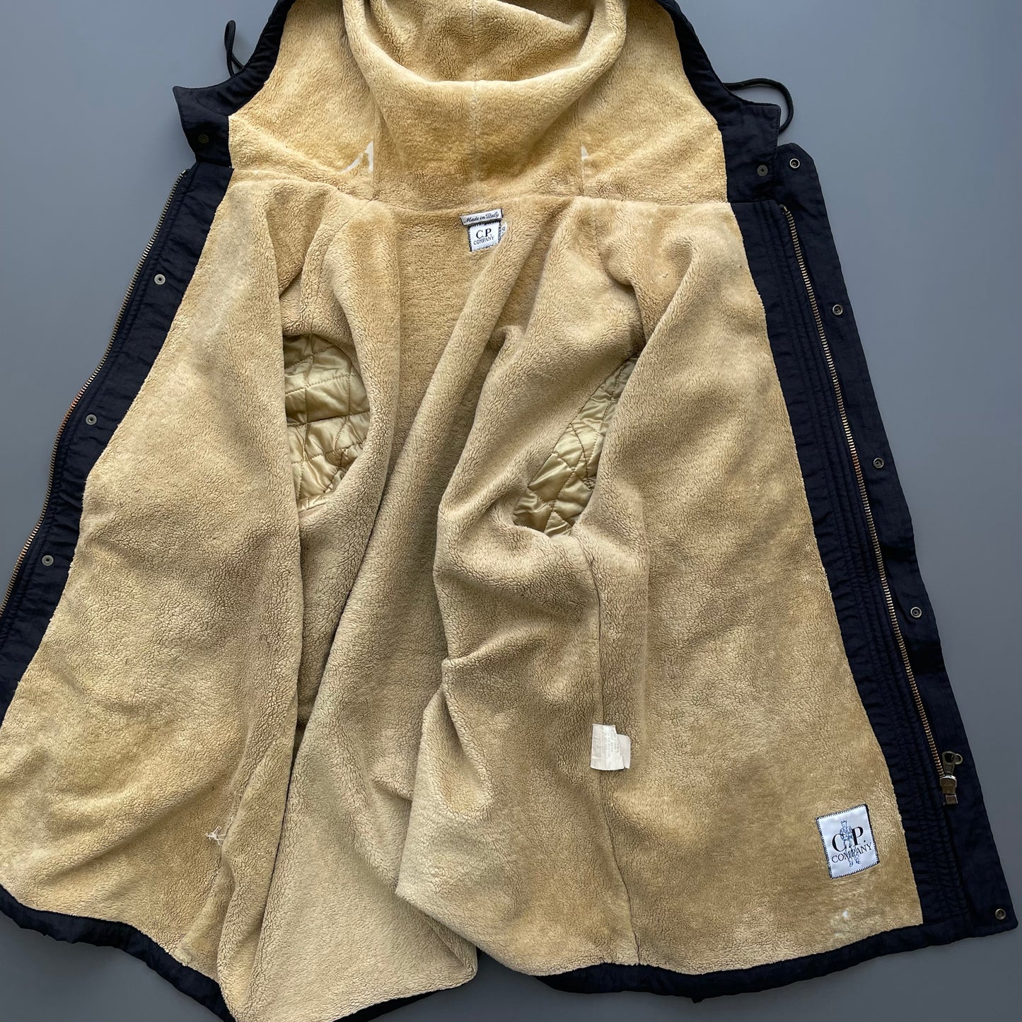 C.P. Company Black AW95 Nylon Fleece Lined Hooded Overcoat