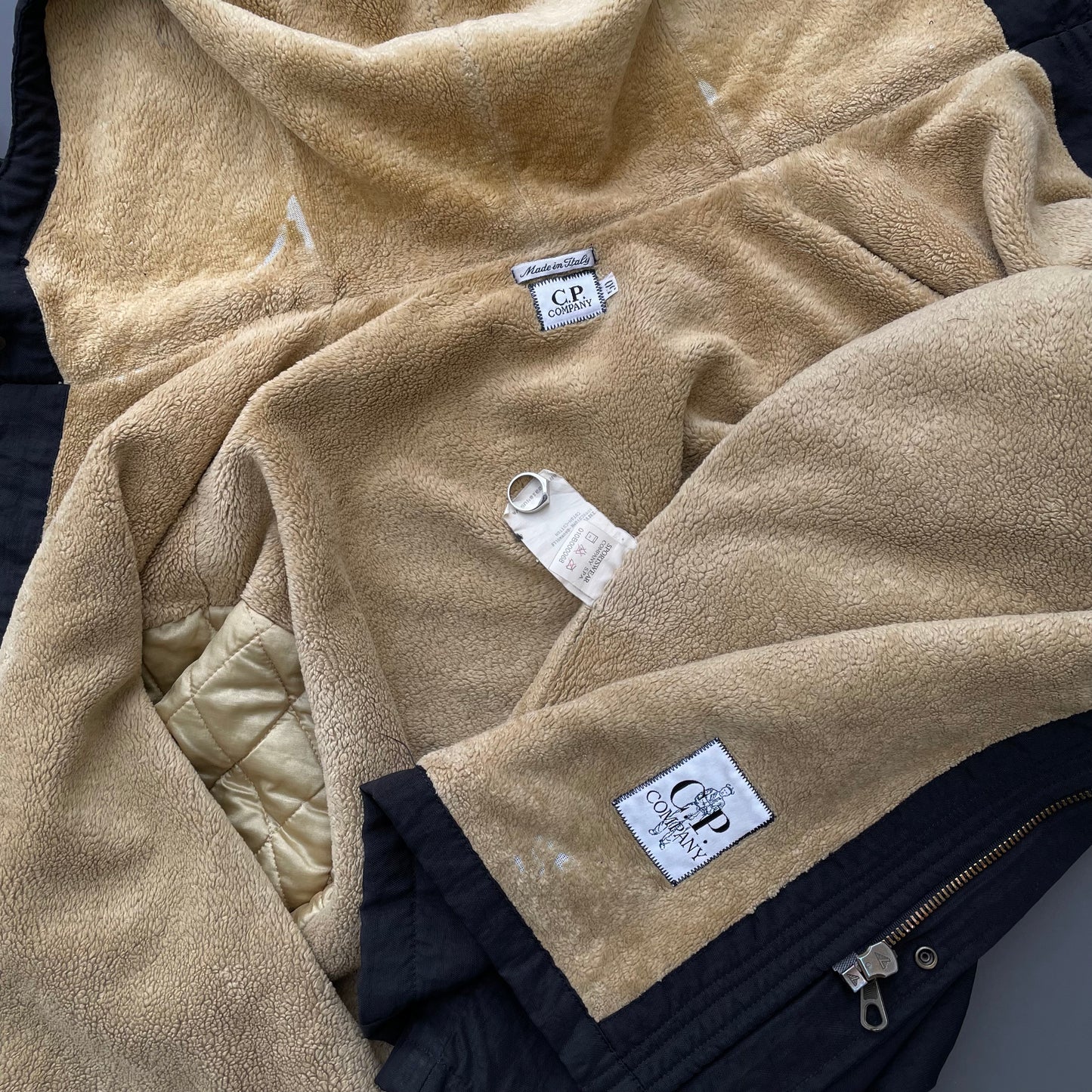 C.P. Company Black AW95 Nylon Fleece Lined Hooded Overcoat