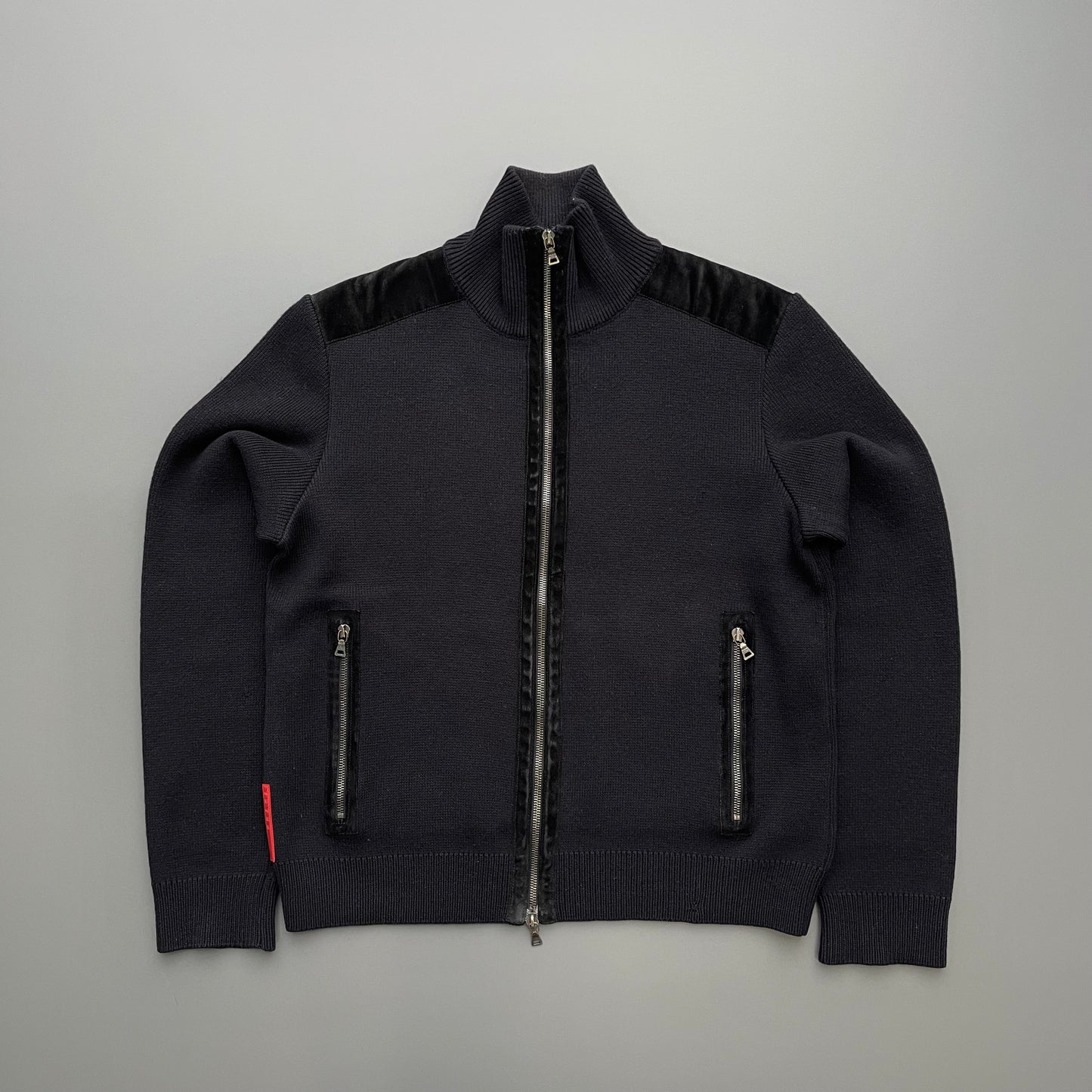 Prada Sport Deep Purple & Black 00s Leather Suede Wool Knit Jacket