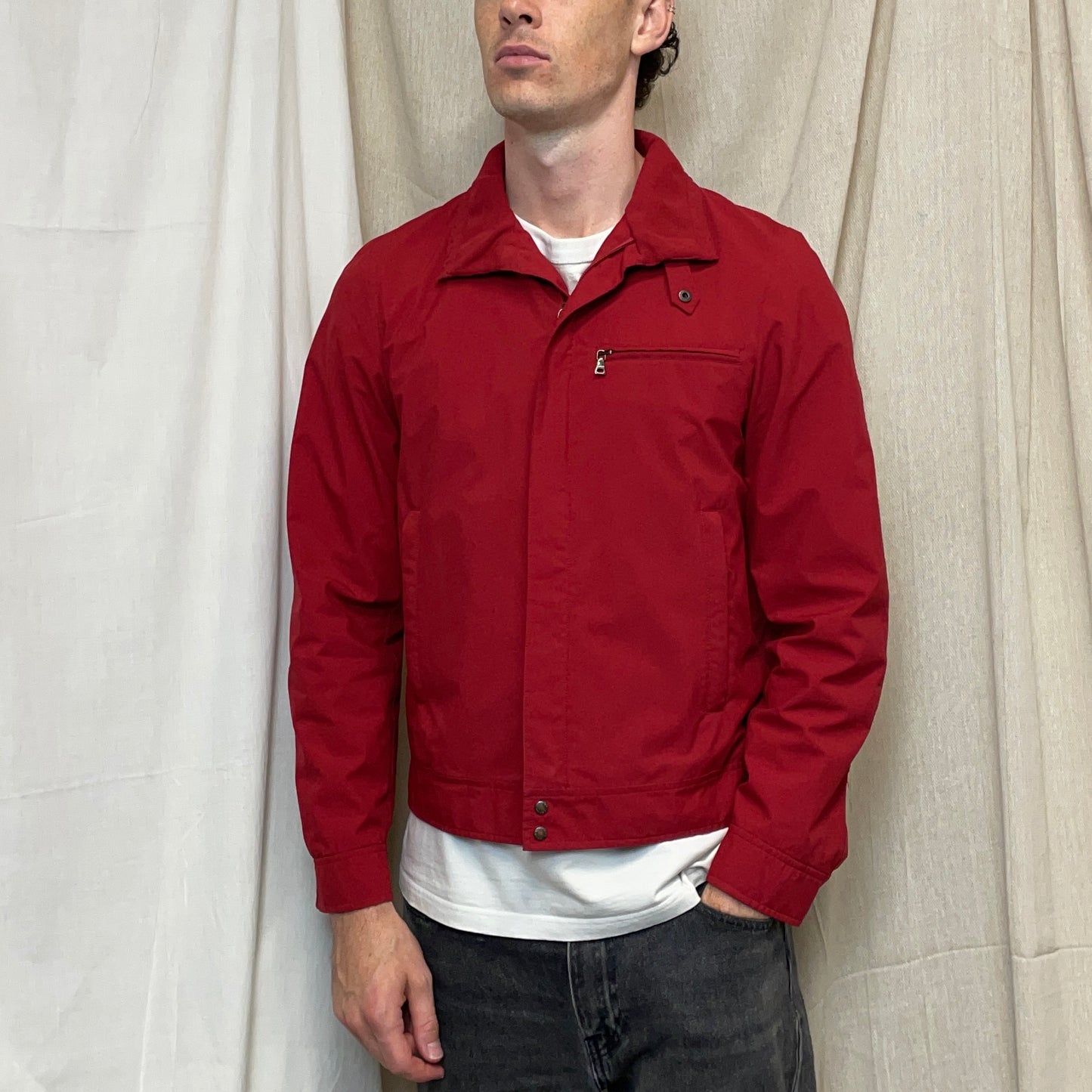 Prada Sport Red 00s Goretex Nylon Trim Collar Harrington Jacket