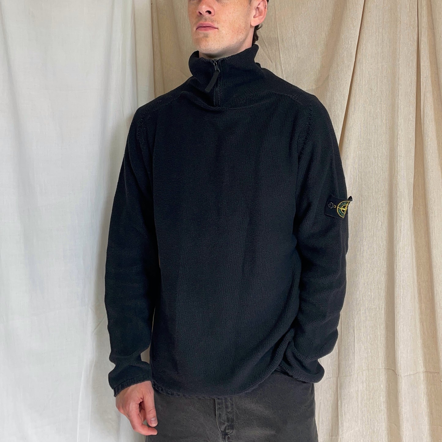 Stone Island Black SS00 Lightweight Half-Zip Knit Jumper