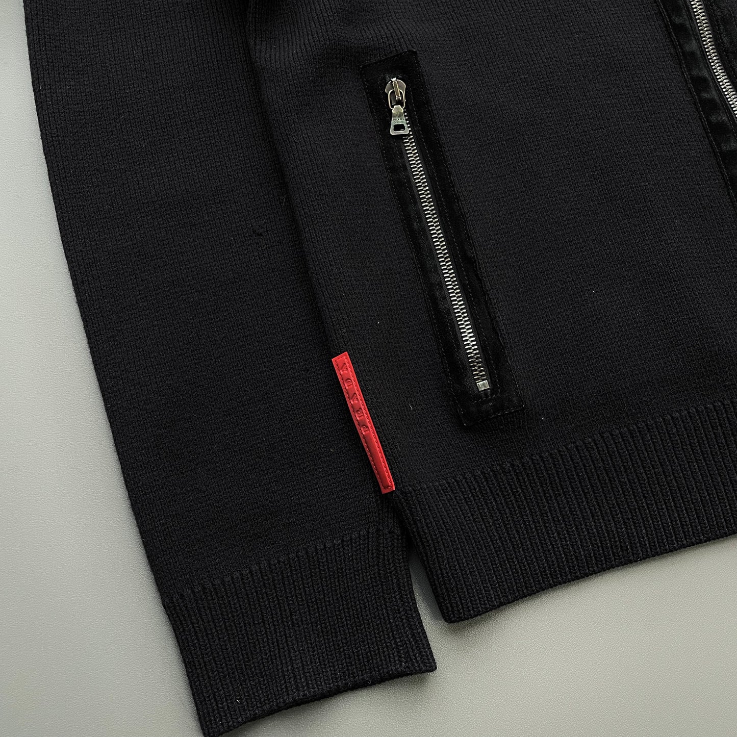 Prada Sport Deep Purple & Black 00s Leather Suede Wool Knit Jacket