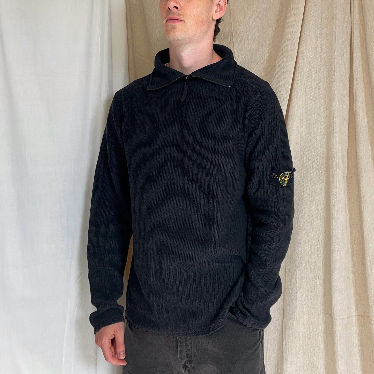 Stone Island Black SS00 Lightweight Half-Zip Knit Jumper