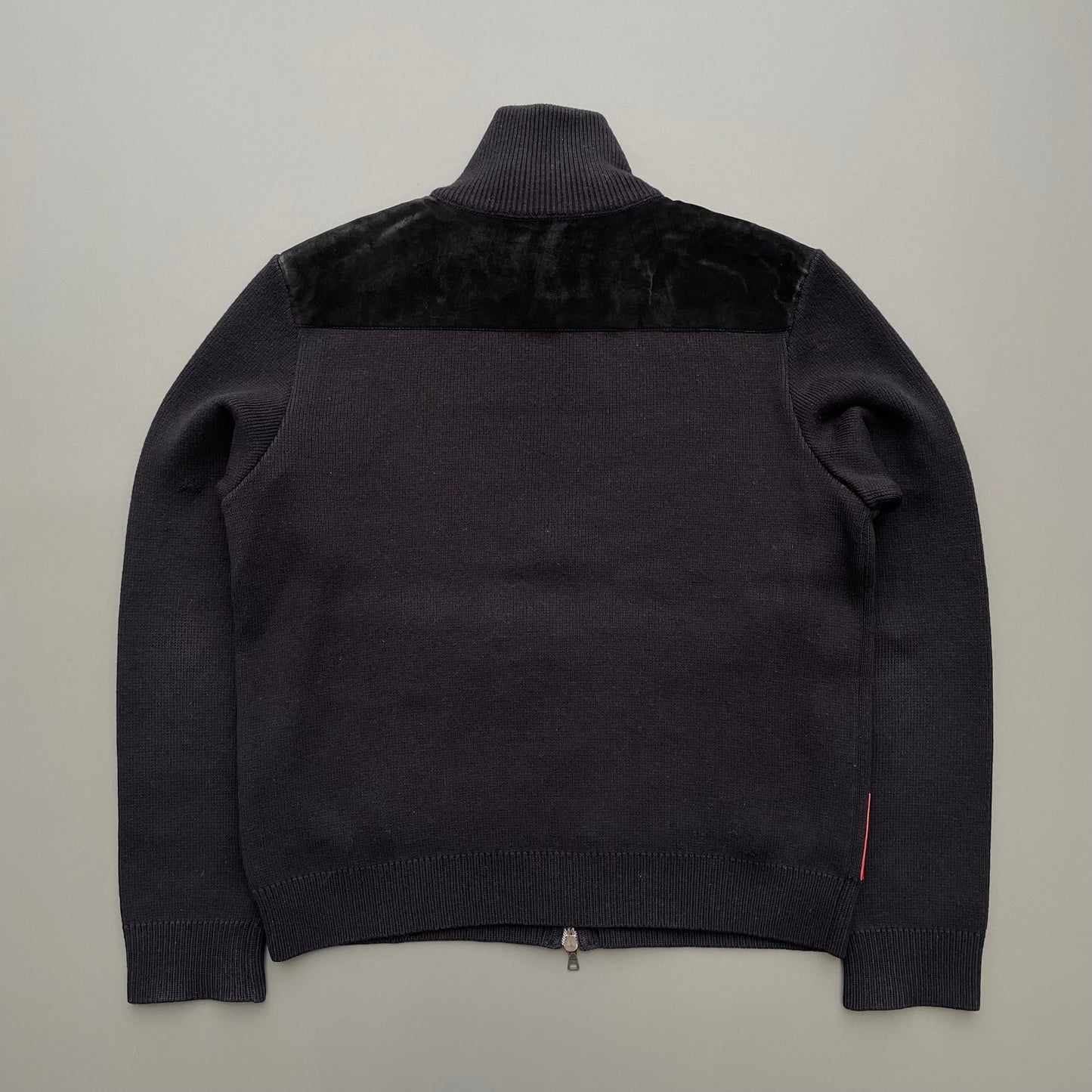 Prada Sport Deep Purple & Black 00s Leather Suede Wool Knit Jacket