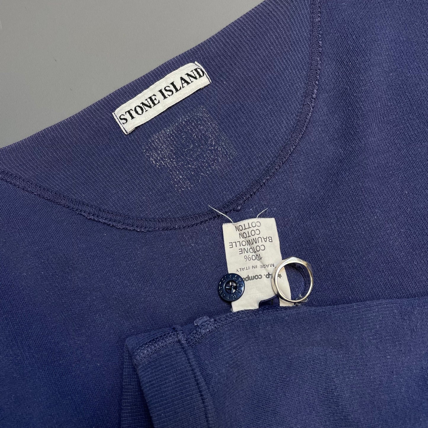 Stone Island Blue 80s Marina Scoop Neck Button-Up Jumper